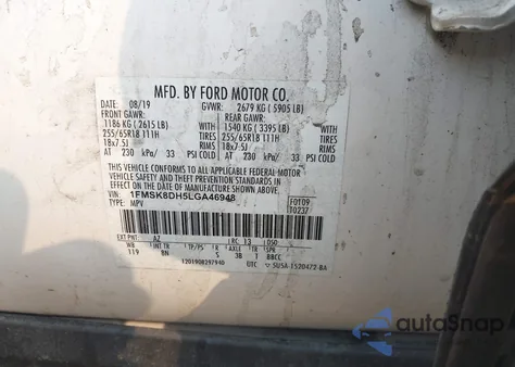 2020 Ford Explorer Xlt z USA, uszkodzony, nr VIN 1FMSK8DH5LGA46948